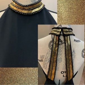 Vintage cocktail dressNITELINE By Della Roufogali gold Beaded Womens Size 12